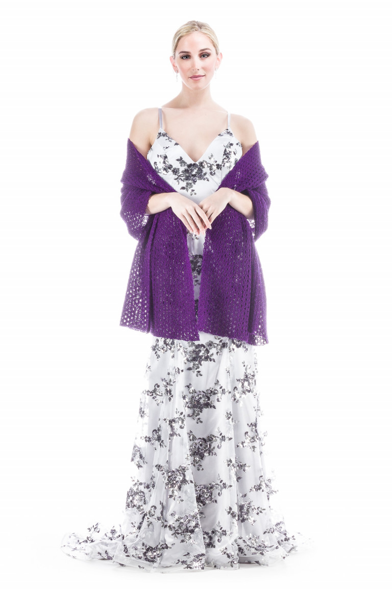 Special occasion Shawl Rose Bud Lace Patterned - Purple