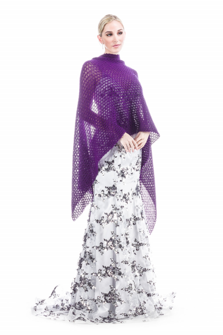 Special occasion Shawl Rose Bud Lace Patterned - Purple