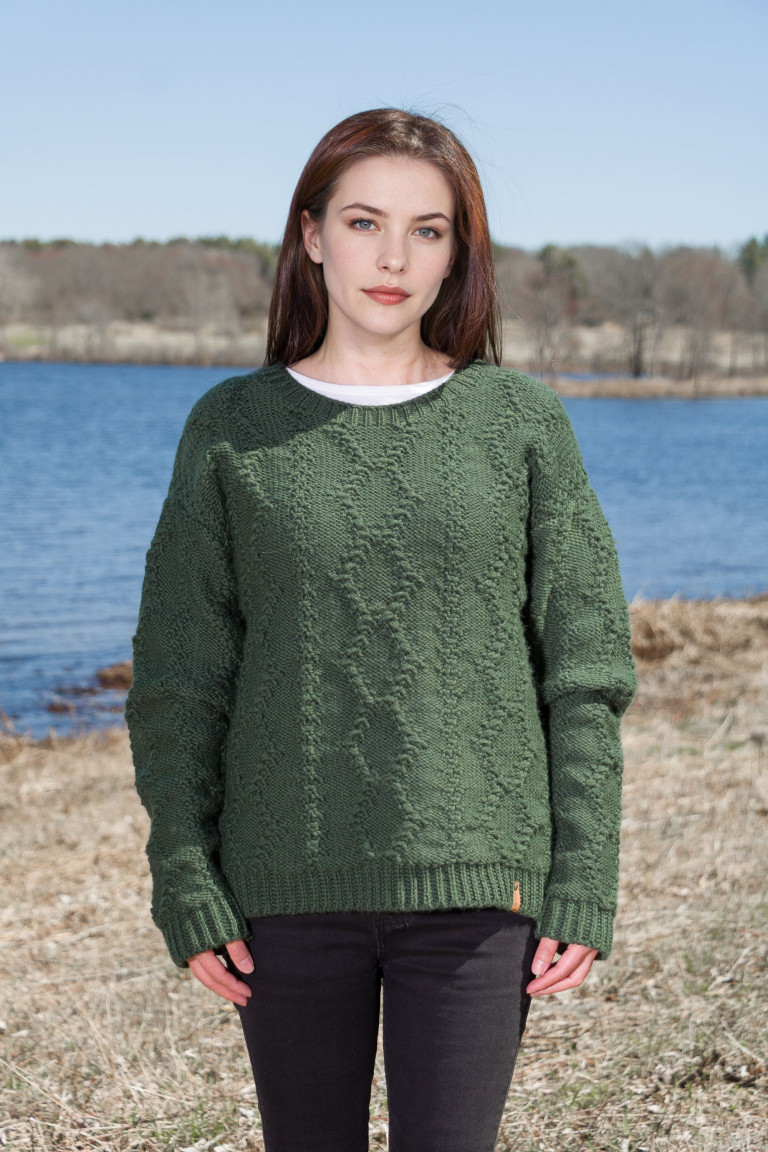 Luxurious Green Wool Sweater with Intricate Pattern