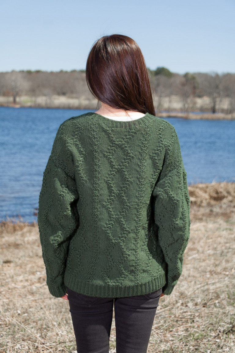 Luxurious Green Wool Sweater with Intricate Pattern