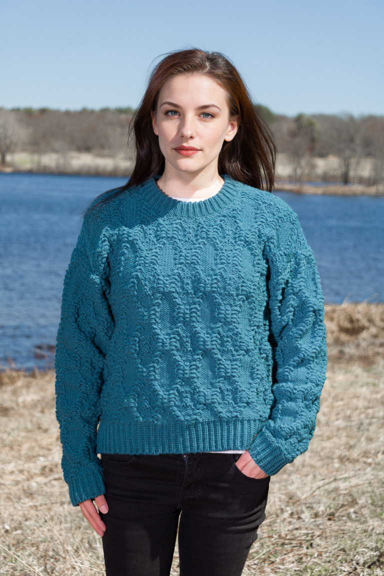 Luxurious Wool Sweater with Intricate Pattern - Teal