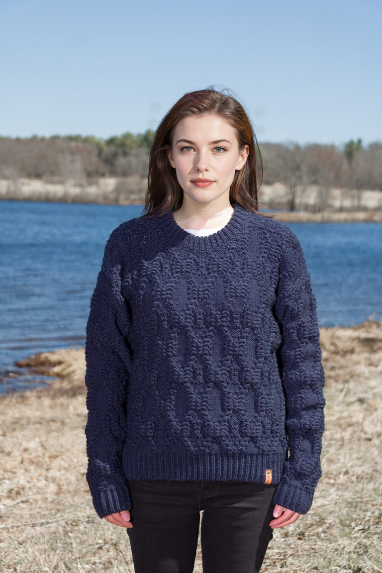 Luxurious Wool Sweater with Intricate Pattern - Navy
