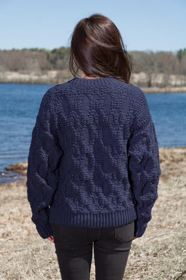 Luxurious Wool Sweater with Intricate Pattern - Navy