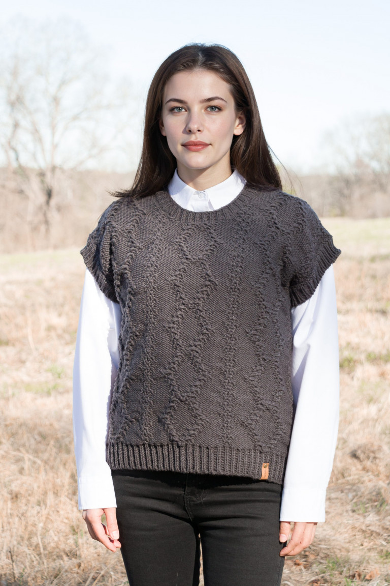 Round Neck Knit Vest - Dark Gray