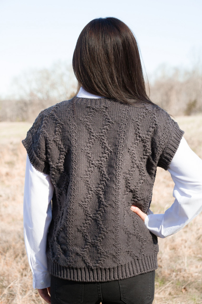 Round Neck Knit Vest - Dark Gray