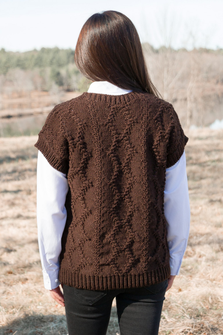 Round Neck Knit Vest - Brown