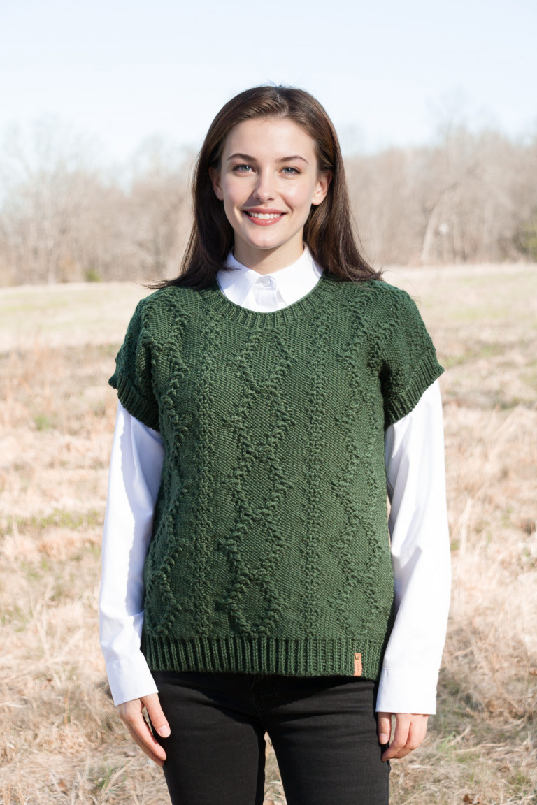 Round Neck Knit Vest - Green