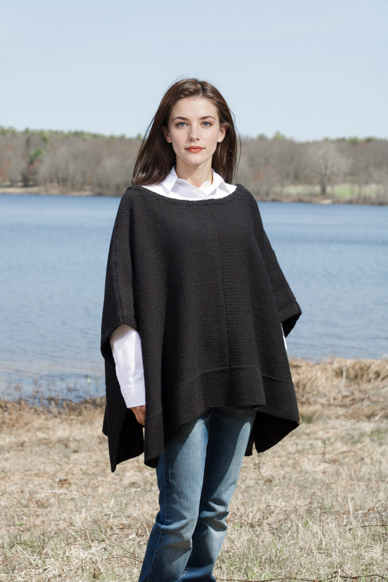 Wool Boatneck Knit Poncho