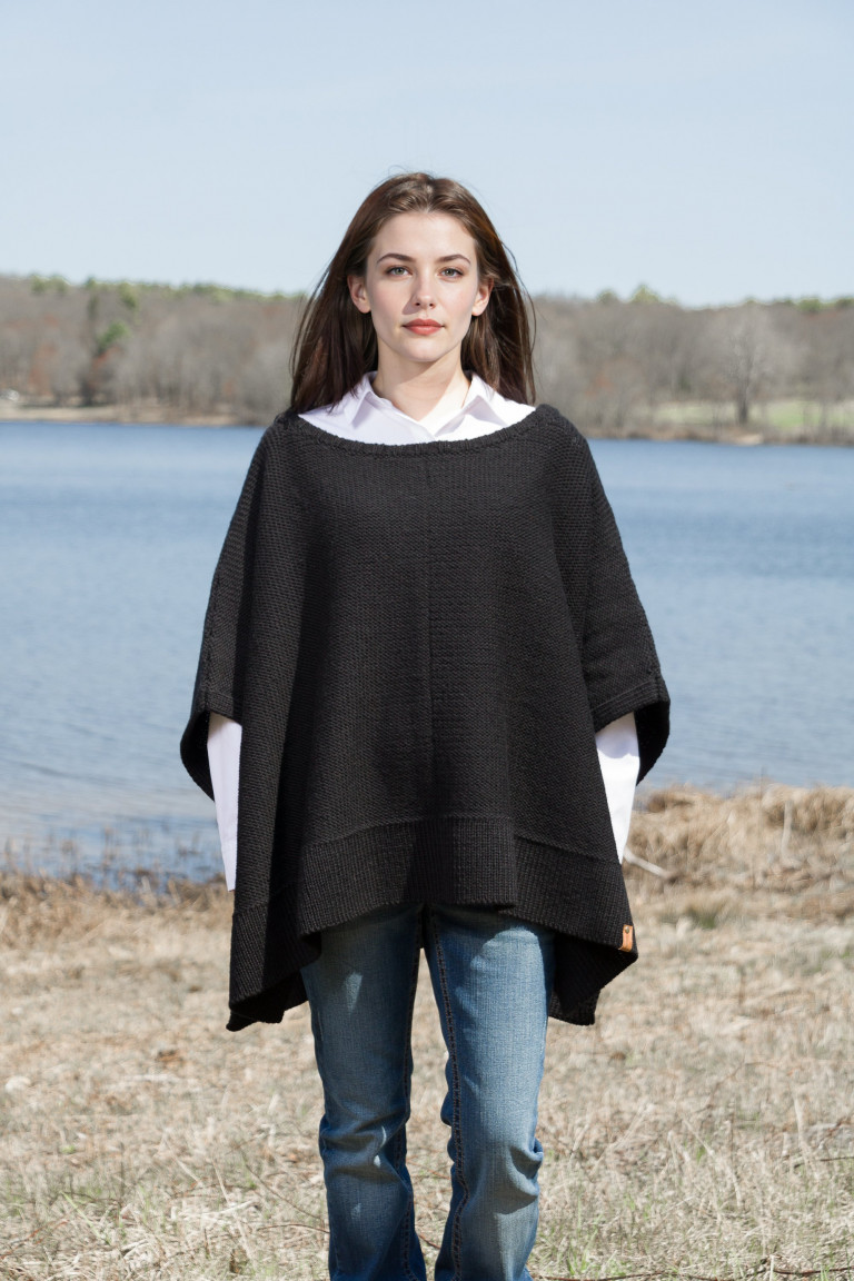 Wool Boatneck Knit Poncho