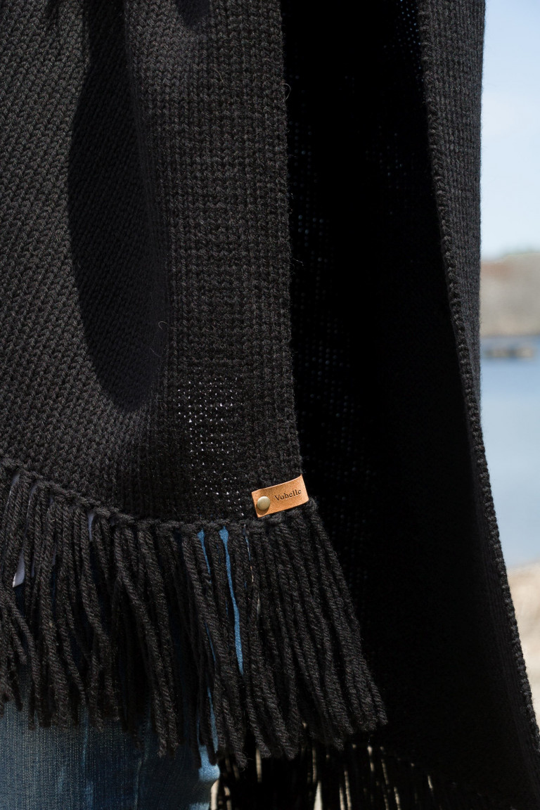Hand Knit Wool Cardigan with Fringe Hem