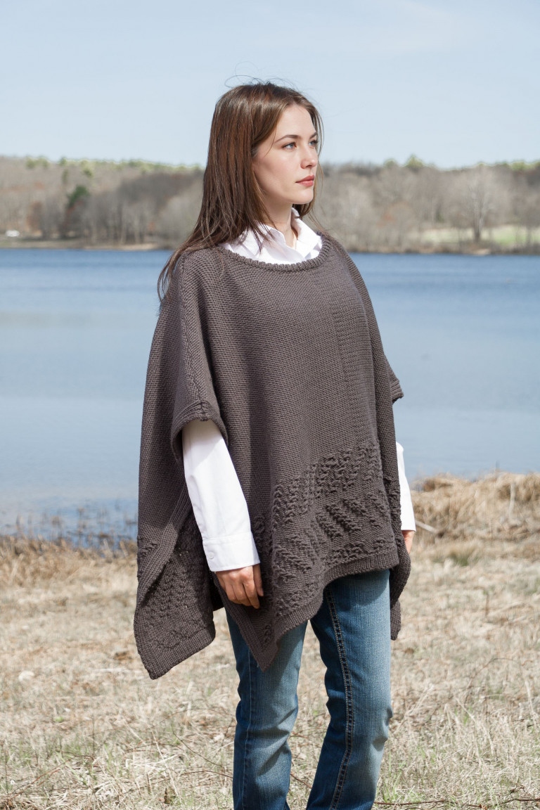 Patterned Wool Boatneck Knit Poncho