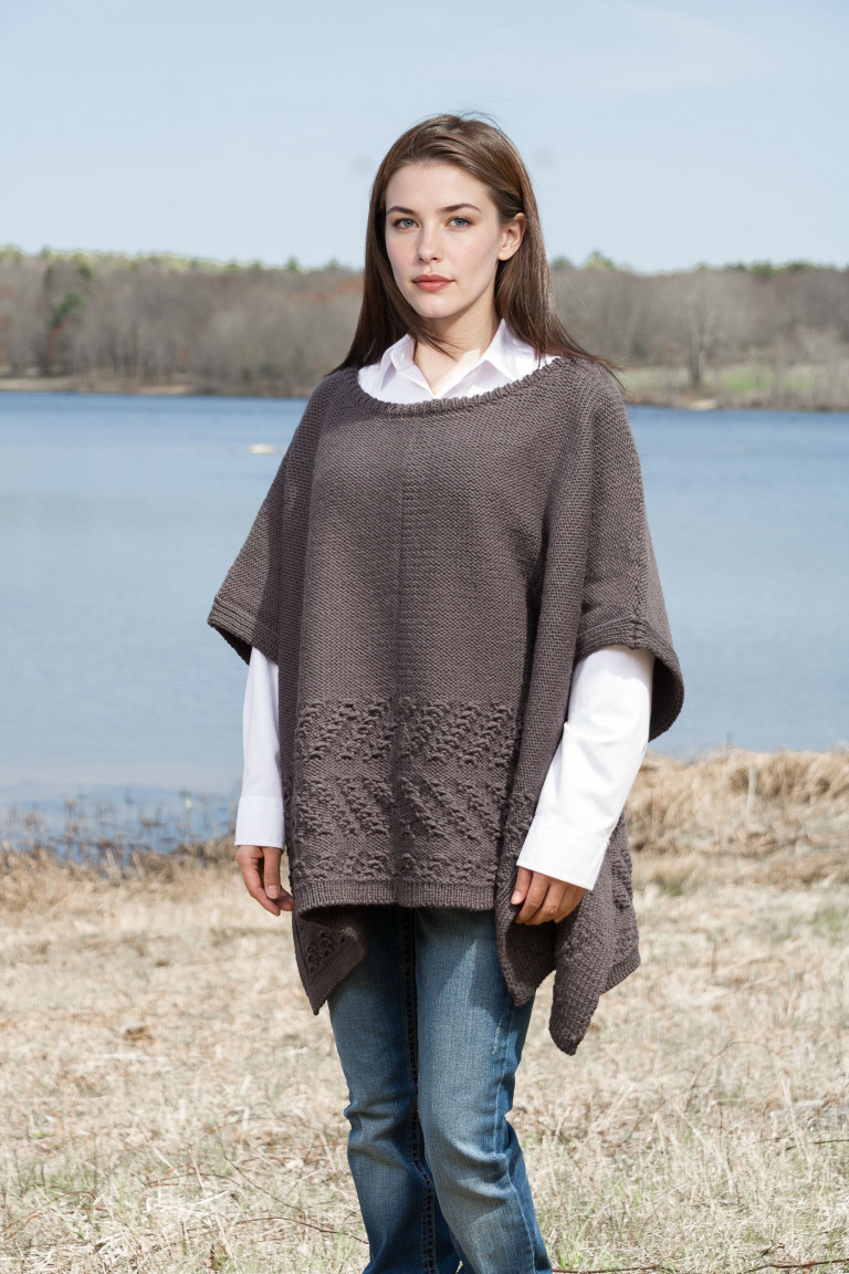 Patterned Wool Boatneck Knit Poncho