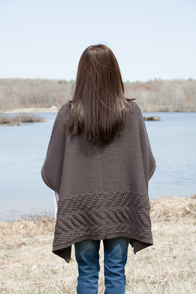Patterned Wool Boatneck Knit Poncho