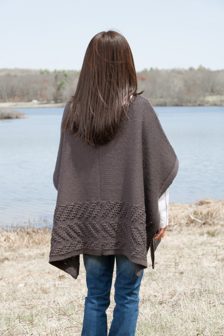 Patterned Wool Boatneck Knit Poncho