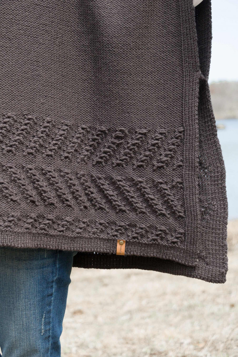 Patterned Wool Boatneck Knit Poncho