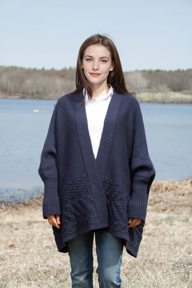 Navy Blue Hand Knit Wool Cardigan