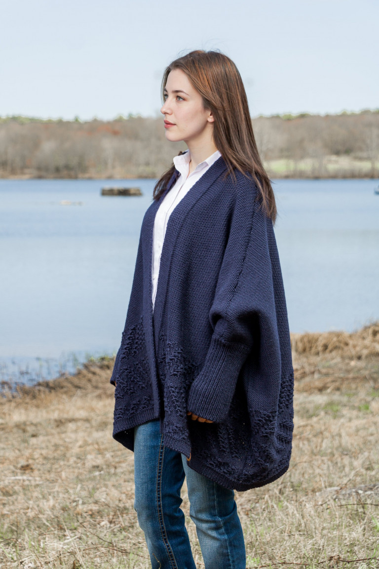 Navy Blue Hand Knit Wool Cardigan
