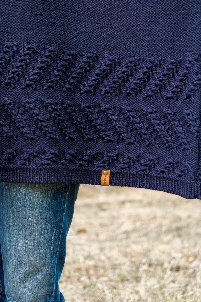 Navy Blue Hand Knit Wool Cardigan