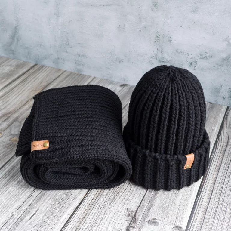 100% Merino Wool Mens Knit Hat Scarf Set