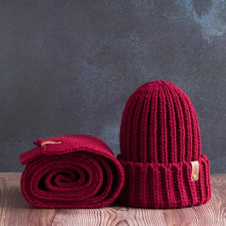 100% Merino Wool Mens Knit Hat Scarf Set