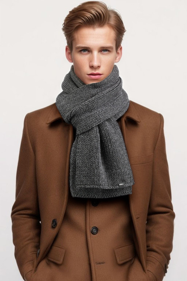 100% Merino Wool Mens Knit Scarf - Dark Gray