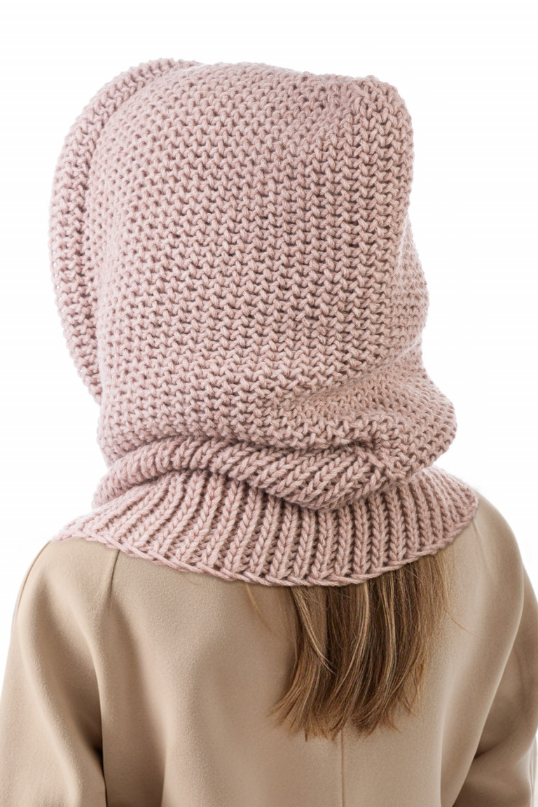 Merino Wool Knit Hood with Braided Drawstring - Camel