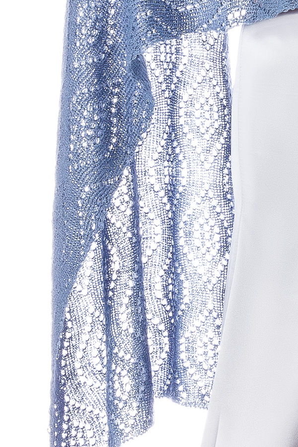 Luxury Peacock Patterned Lace Shawl Wrap - Dusty Blue - Vobelle