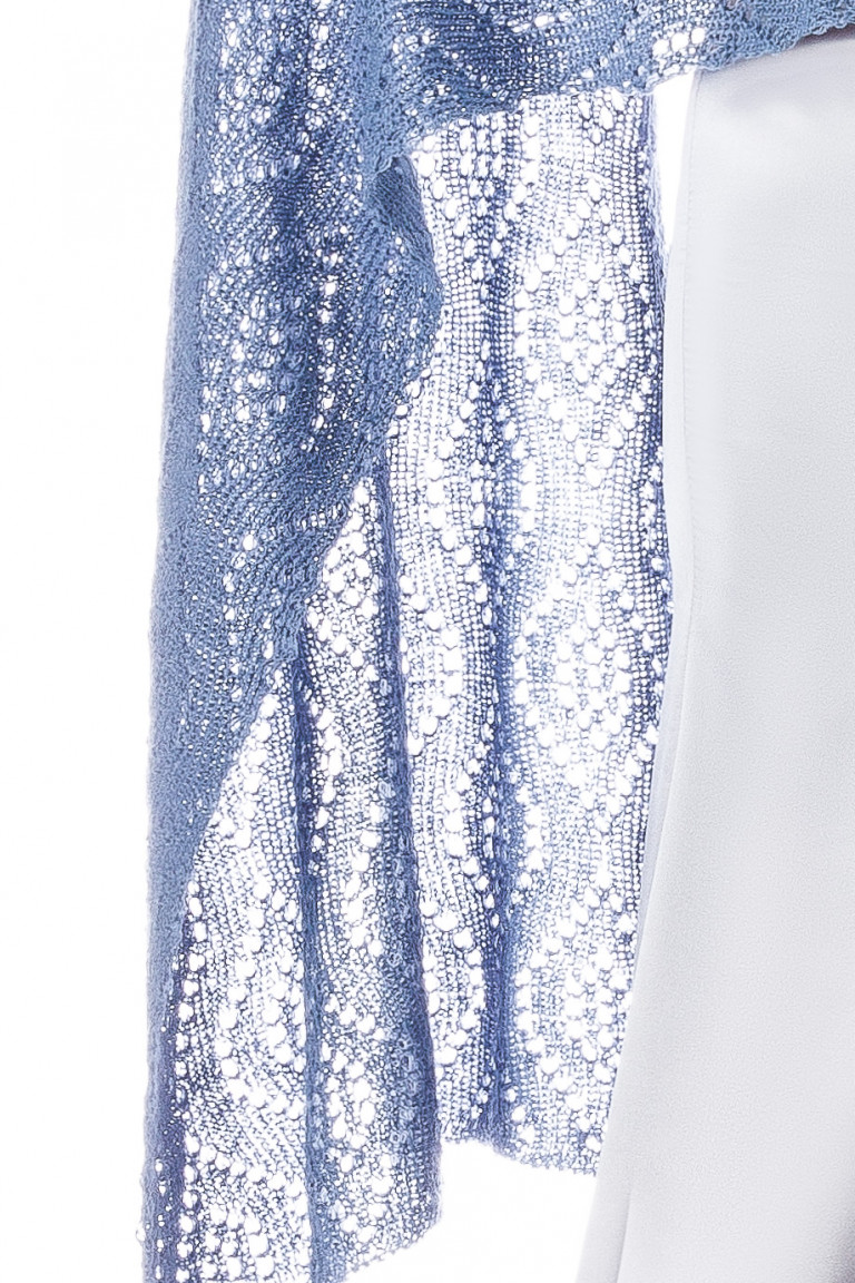 Luxury Peacock Patterned Lace Shawl Wrap - Dusty Blue
