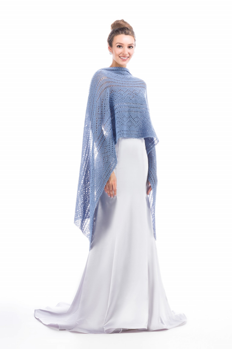 Hand knitted Lace Evening Shawl - Dusty Blue