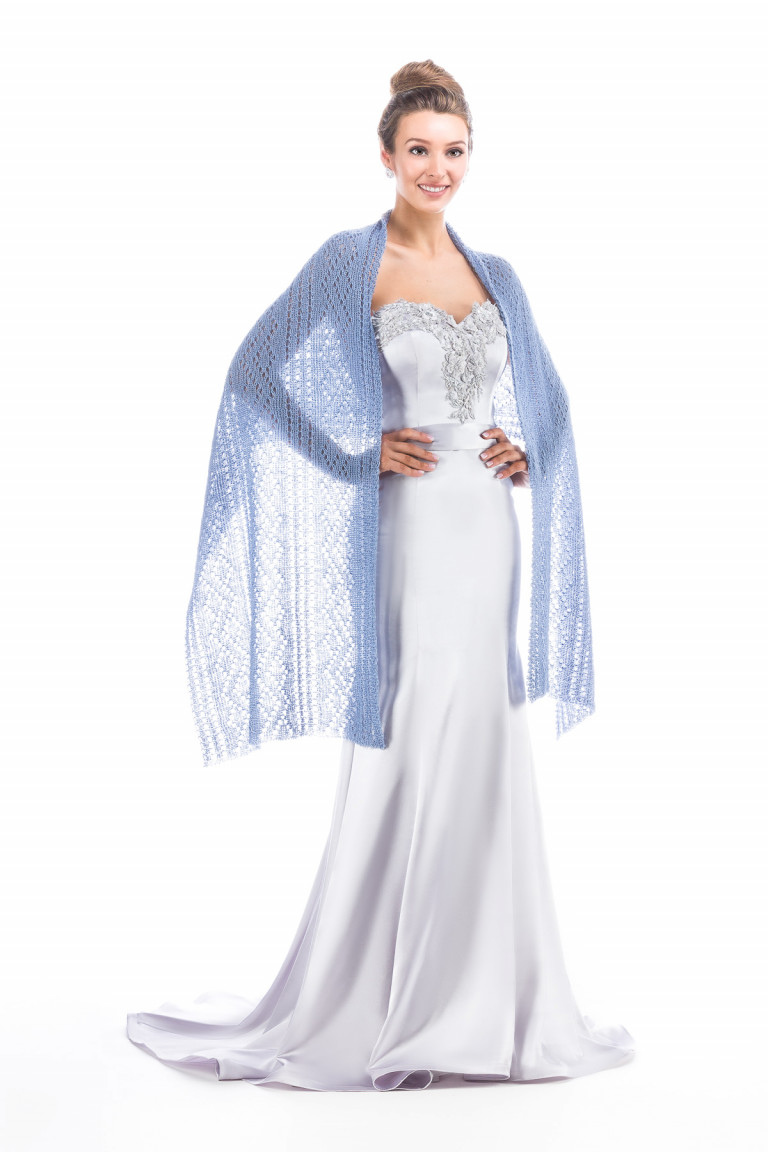 Hand knitted Lace Evening Shawl - Dusty Blue