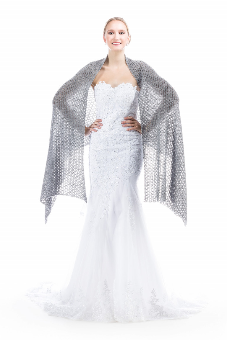 Knitted Lace Wedding Shawl Wrap - Gray