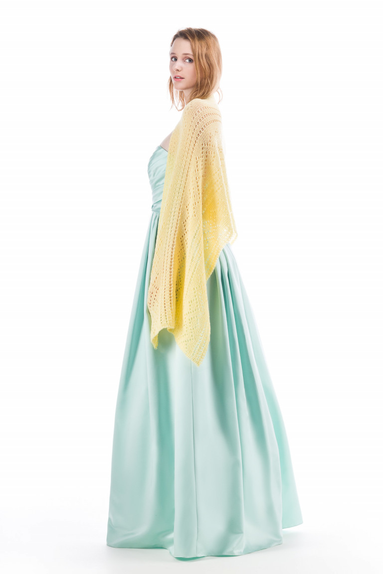 Hand knitted Lace Evening Shawl - Yellow