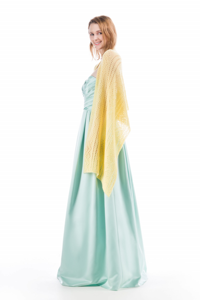 Hand knitted Lace Evening Shawl - Yellow